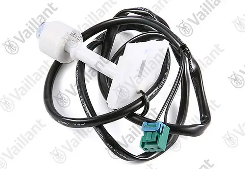 Vaillant Schwimmer mit Kabel und Stecker, wahrscheinlich Teil eines Luftsteuerungssystems, in weißer und schwarzer Ausführung.